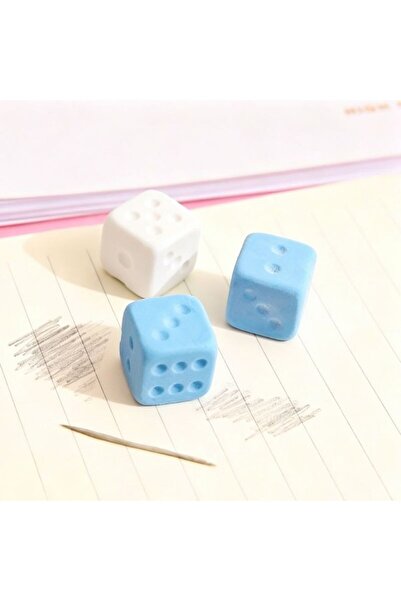 idei Top Bottom Set of 3 Blue-White Dice Shaped Erasers, Soft Dust-Free Erase...