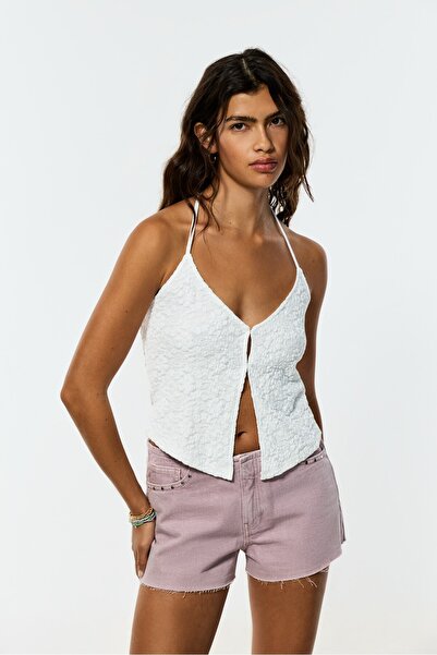 LEFTIES Dantelli halter yaka top
