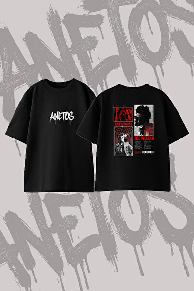 Anetos The Weeknd after Hours_11 Design Back Printed Cotton Black Oversize T-...