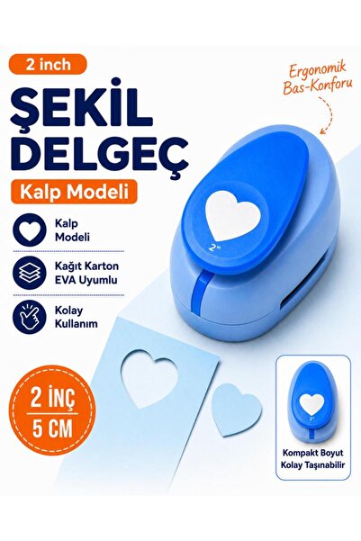 OFİSİNN Şekilli Mega Boy Delgeç/Şekilgeç 5 cm Kalp Mavi