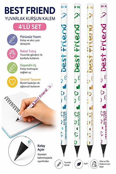 Artlantis Best Friend Pencil 4 Pieces Fatih Round Body Black Pencil Soft Writ...
