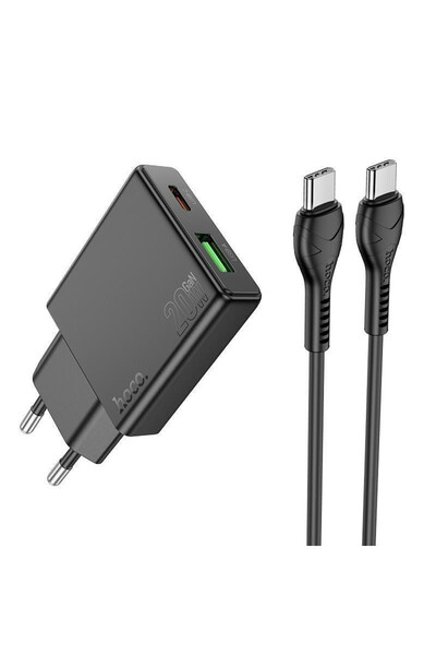 Hoco Φορτιστής με θύρα USB-A και θύρα USB-C και καλώδιο USB-C σε USB-C, 20W P...