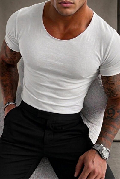 bozdemirtshirt %100 Pamuk KesiK yaka Slim fit T-shirt (3665)