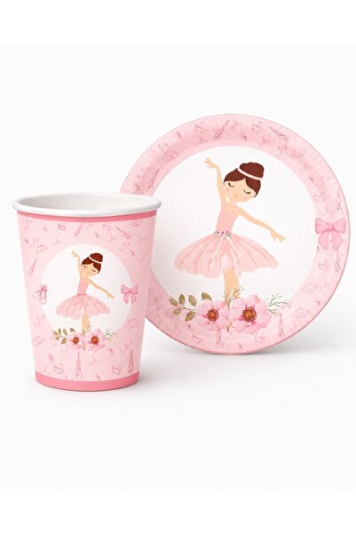 Big Party Ballerina Themed Cardboard Plate and Cup Set for 8 People