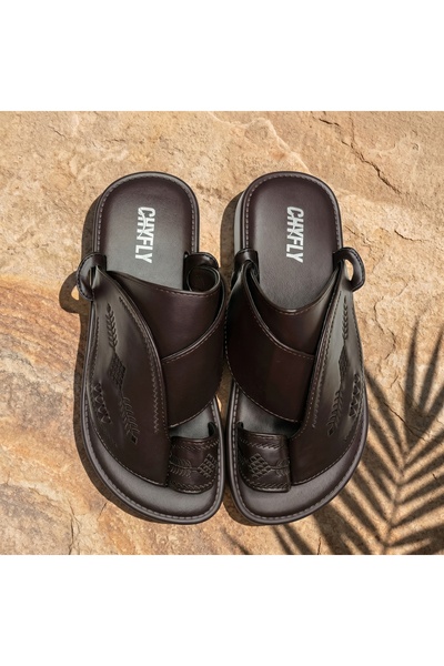 Chyfly Men's Arabic PU Leather Sandals Traditional Embroidered Slip-On Thong ...