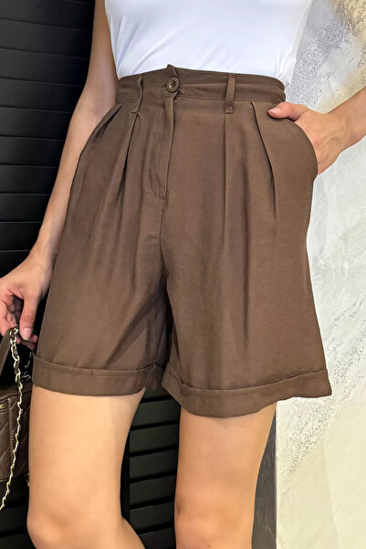 Aryena Brown Women's High Waist Tencel Fabric Shorts