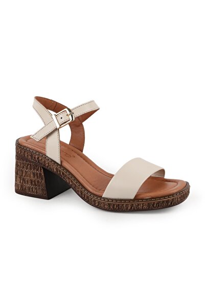 Libero Women's Heeled Sandals Genuine Leather Single Strap Straw Sole Daily C...