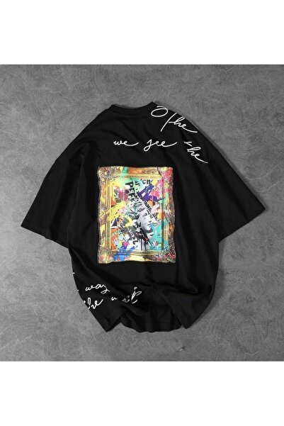 bellanova Unisex πολύχρωμο μπλουζάκι με στάμπα Oversize Streetwear Άνετη εφαρ...