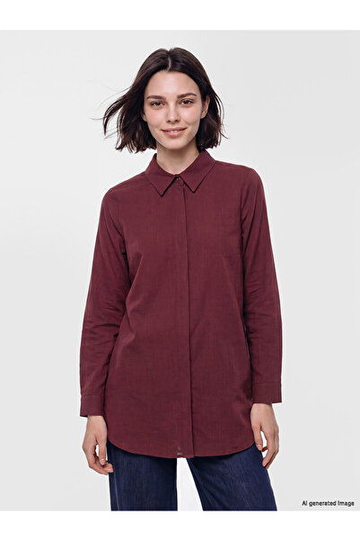 LC Waikiki Lcw Modest Women's Plum Textured Shirt Tunic