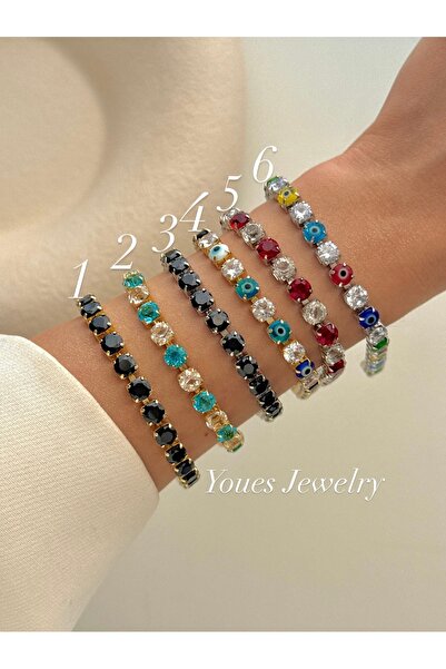 YOUES JEWELRY سوار من حجر الزركون الفولاذي بتصميم مسار الماء، قطعة واحدة،