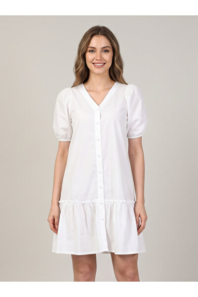 gökçesu Women's V-Neck Watermelon Sleeve Layered Casual Summer Dress