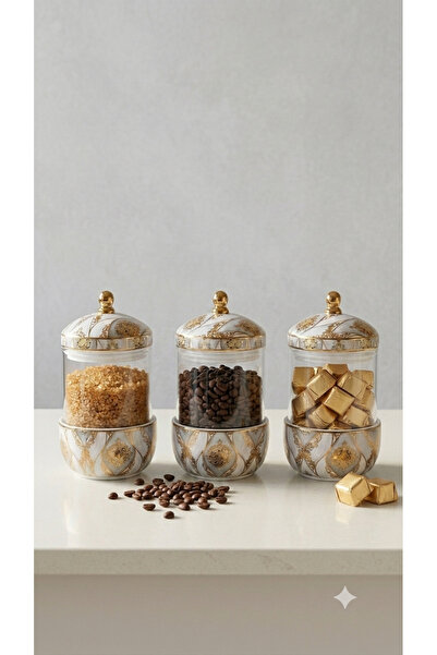 Dia 3-Piece Porcelain Detailed Spice Jar Set with Vacuum Lids