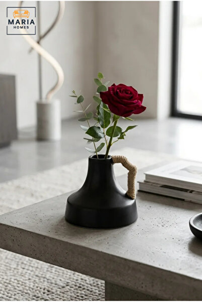 MARIA HOMES Modern Decorative Flower Vase with Rope-Wrapped Handle, Wide Roun...