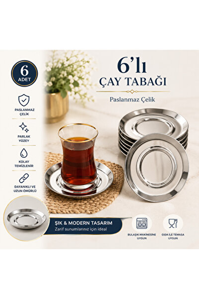 Mihremir 6’lı Paslanmaz Çelik Çay Tabağı – Şık ve Dayanıklı Sunum