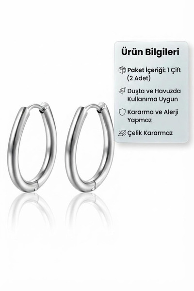 Blisse Piercing Silver Color Oval Design Surgical Steel Hoop Earrings