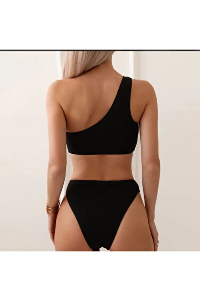 sayina Set bikini asimetric negru cu un singur umăr, pentru piscină și mare