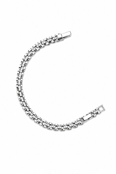 Balenbi Jewelry Silver Color Double Row Zircon Stone Detailed Stainless Steel...