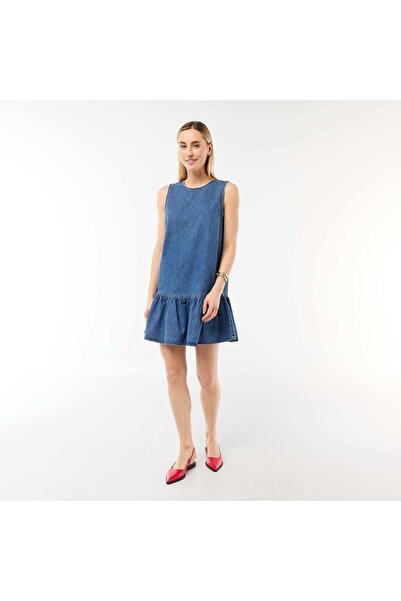 KIABI Sleeveless Denim Dress with Flared Hem BLUE