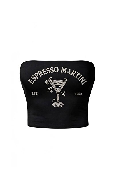 Violon Espresso Martini Stone Printed Black Strapless Crop