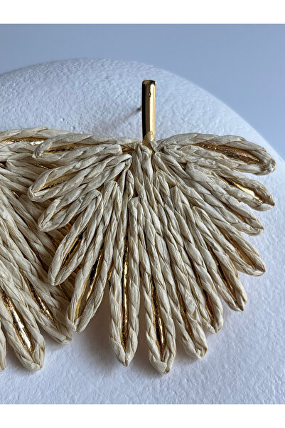 BHR AKSESUAR Cream Leaf Straw Earrings (5.5 cm)