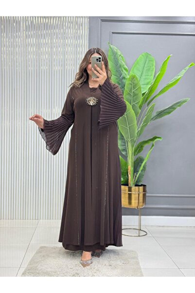 Modam Bella Büyük Beden Piliseli Tokalı Abaya Elbise