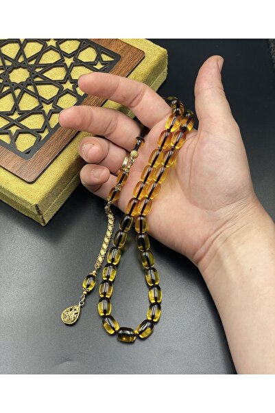 Onurlu Tesbihane Rodajlı Gold Gümüş İp Yolları Eskitme Ateş Kehribar Tespih – 11x8 mm | 32 gr