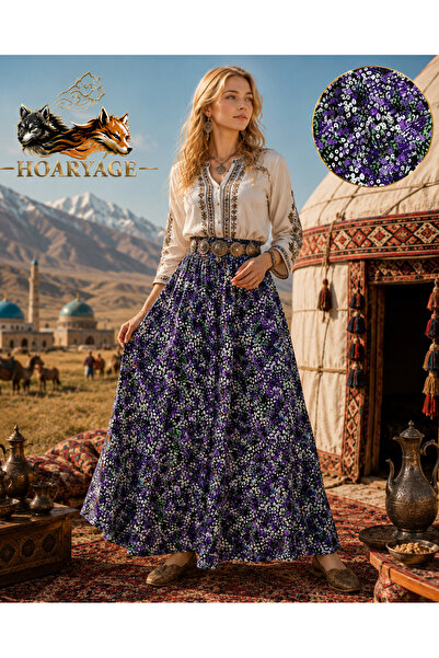 hoaryage Elastic Waist Ottoman Pattern Viscose Fabric Maxi Size Mother's Skir...
