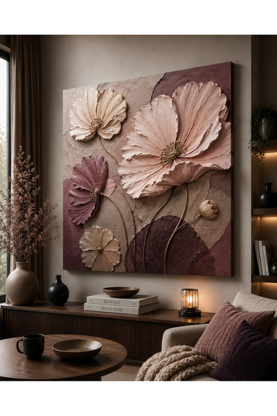 FTRMALZEMECİM Premium Pudra Çiçek Bahçesi 3D Görünümlü Kanvas Tablo