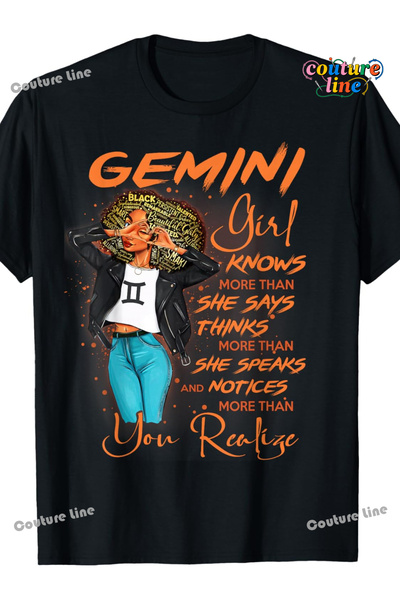 212Wear Gemini Girl Knows More Than She Says for Black T-Shirt