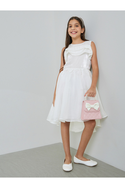 Take Two By Styli Girls White A-Line Knee-Length Dress