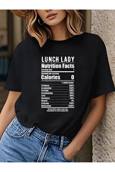 Astogria13 Women's Funny Nutrition Facts T-Shirt - Lunch Lady Graphic Tee wit...