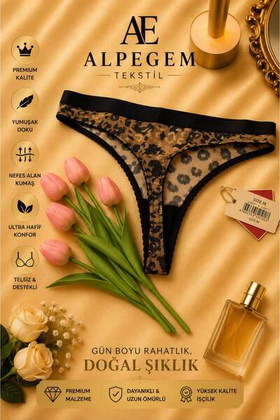 Alpegem Tekstil ALPEGEM Klasik düz string tanga leopar