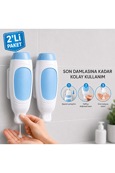 PİYATECH Squeezi 2'li Paket (Parlak Beyaz) Duvara Monte Duş Dispenseri ve Düz...