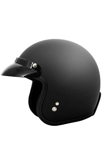 Nikko N313 Mat Siyah Motosiklet Kaskı Chopper Güneş Vizörlü Yarım Açık Motorc...