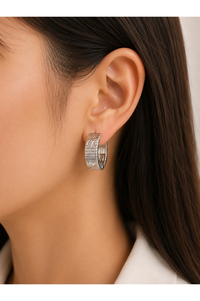 Bymiel Women's Silver Color Embossed Pattern Thick Hoop Earrings