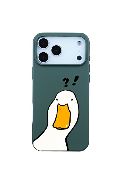 Casen iPhone 17 Pro Max Yeşil What Duck Ördek Tasarımlı Kamera Korumalı Renkl...