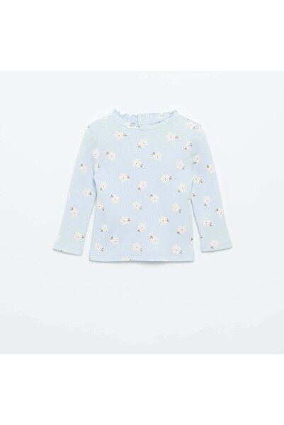 KIABI Ribbed T-Shirt with Scalloped Neck BLUE