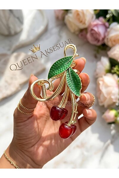 QUEEN AKSESUAR Lüks tasarım zarif ikili sarkıt kirazlı büyük gold altın manda...