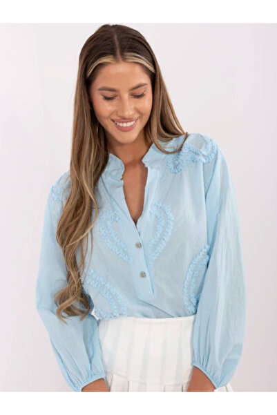 Och Bella Bluza Dama, Och Bella, Bumbac, Maneca lunga, Albastru deschis, mode...