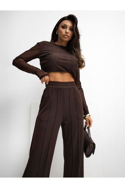 rue parıs Pantaloni Trening Dama Larga, Guler inalt, RUE PARIS, Maro Casual M...
