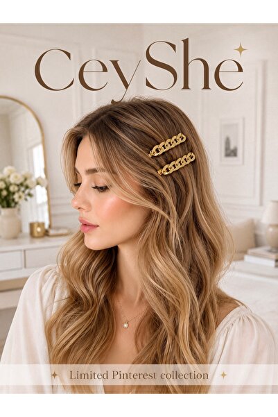 CeyShe Pinterest 2'li Parlak Gold Zincir Detaylı İthal Altın Kaplama Kalın Me...