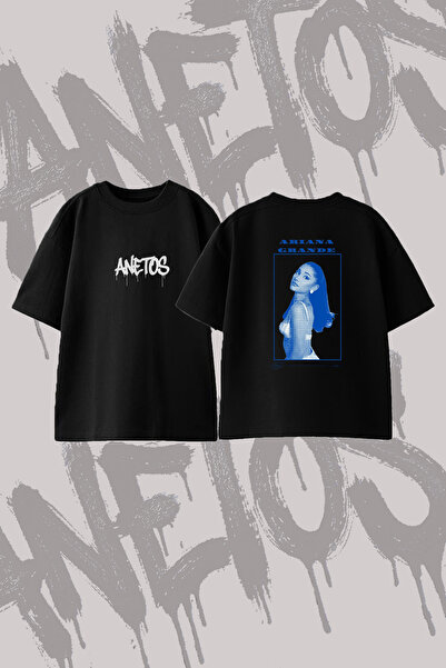Anetos Ariana Grande_18 Design Back Printed Cotton Black Oversize T-Shirt