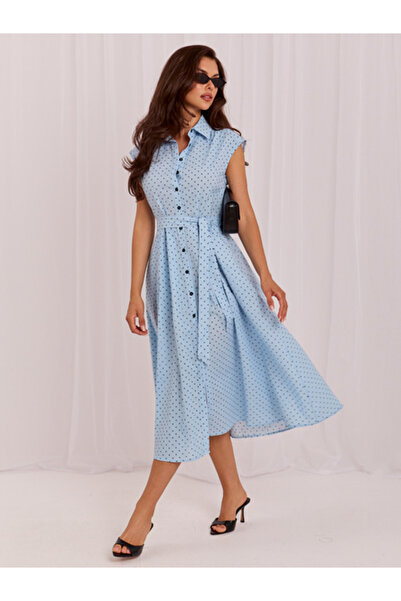Italy Moda Rochie Dama, ITALY MODA, Bumbac, Rochie evazata, Albastru deschis,...
