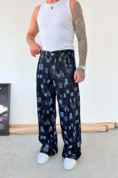HAFKAGİYİM Tamnoplave buntovničke karirane super široke pantalone