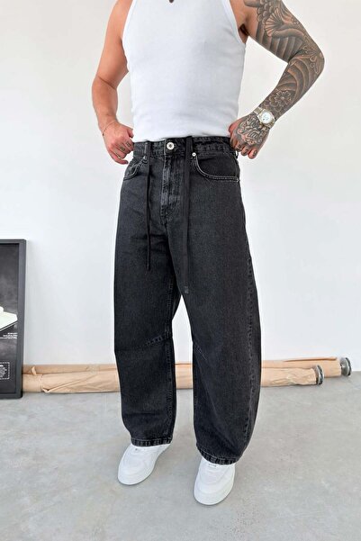 HAFKAGİYİM Dark Smoked Drawstring Waist Super Baggy Fit Pants