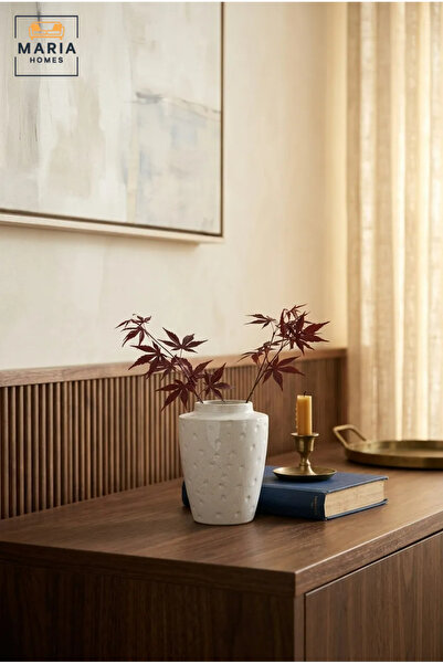 MARIA HOMES White Textured Decorative Vase, Modern Tapered Flower Holder with...