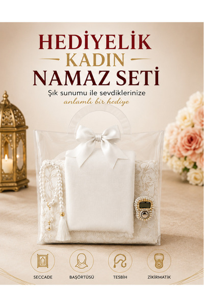 koku bahçesi Kadın Namaz Seti Hediyelik Seccade Başörtüsü Tesbih Zikirmatik Ç...
