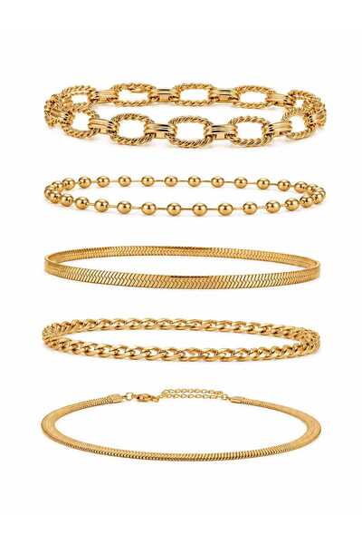 Nevara 5-Piece Set of Trendy Gold-Plated Women's Bracelets with Varied Design...