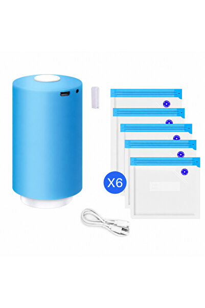 alwaysfresh Vacuum Food Sealer with 6 Reusable Bags, 2 x 2 x 3.5 inches, Blue