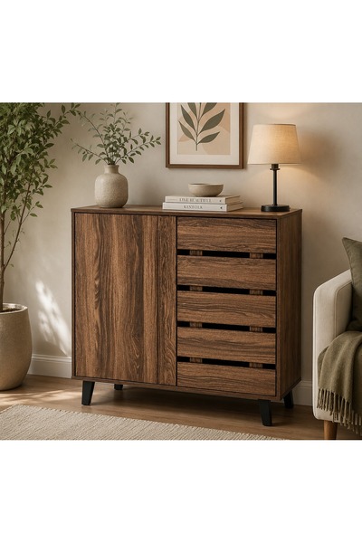 N.zone Modern Design Wooden Shoe Cabinet with Door Five-Tier Practical Organi...
